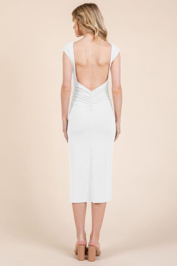 Cap Sleeve Boatneck Open Back Midi Dress - Image 3