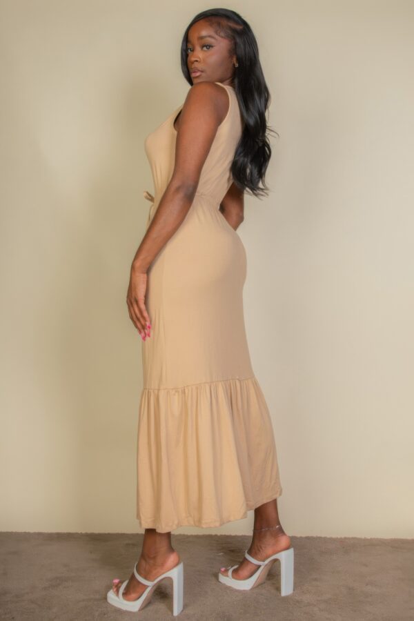 Button Front Tie Waist Sleeveless Maxi Dress - Image 7