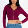 French Terry Crop Zip Up Hoodie
